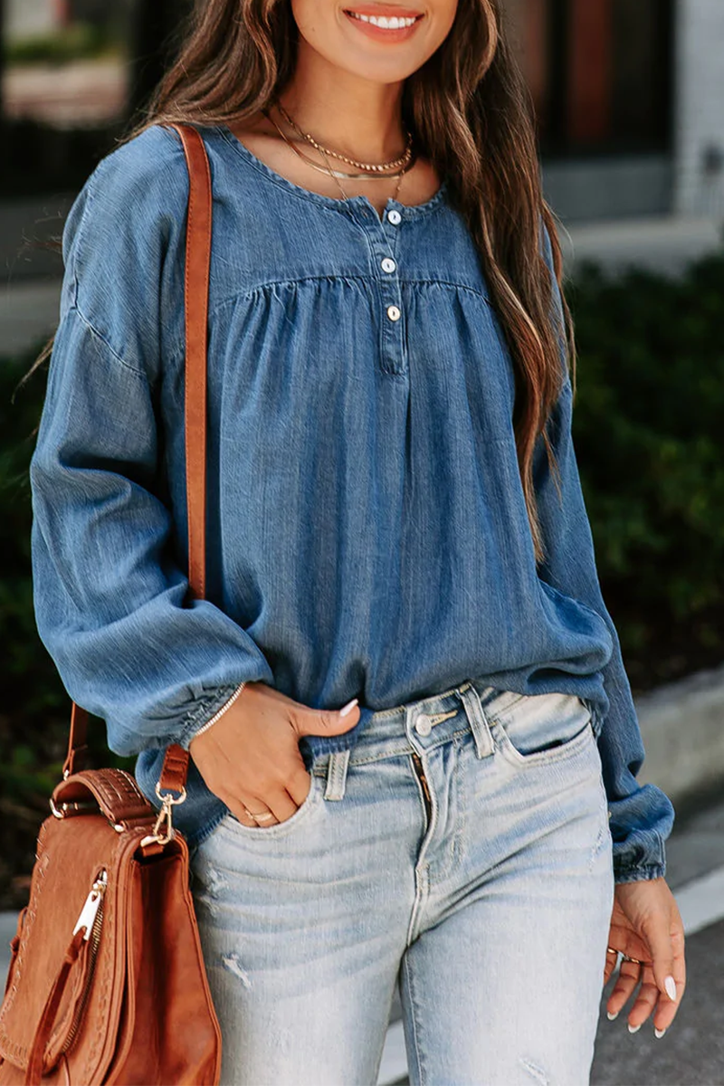 Syvette - casual long sleeve denim blouse