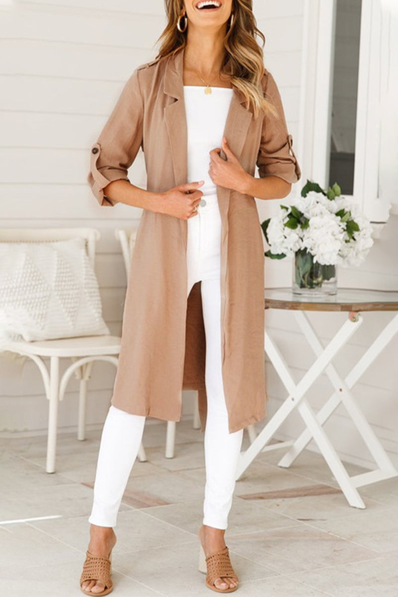 Azura | Women's Knee-Length Trench Coat with Side Slits - Elegant & Stylish