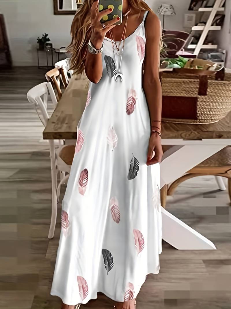 Windsor - Long cami dress with feather pattern