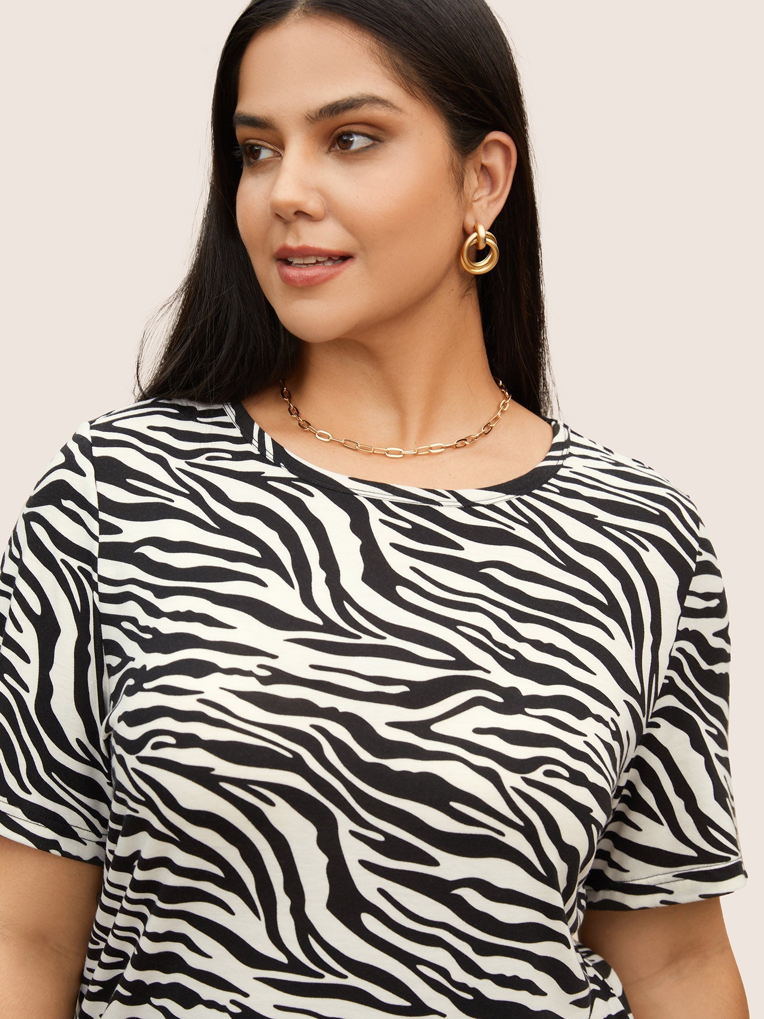 Zebra Striped Print Crew Neck T-shirt