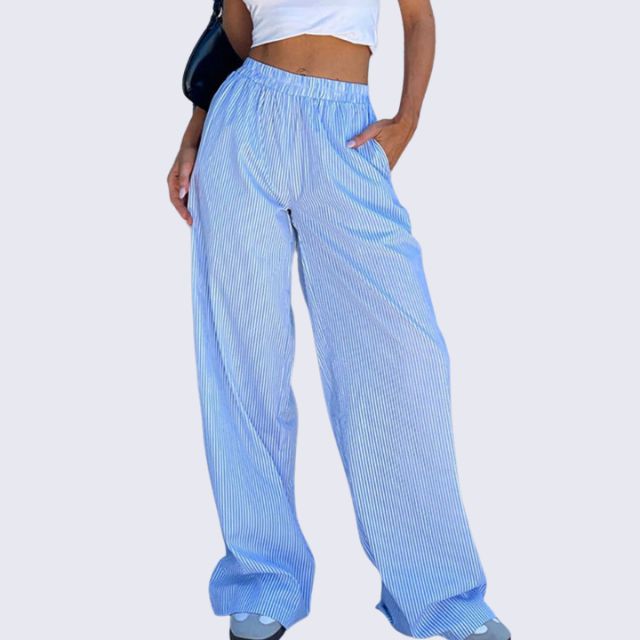 Savannah - Striped palazzo trousers with wide leg