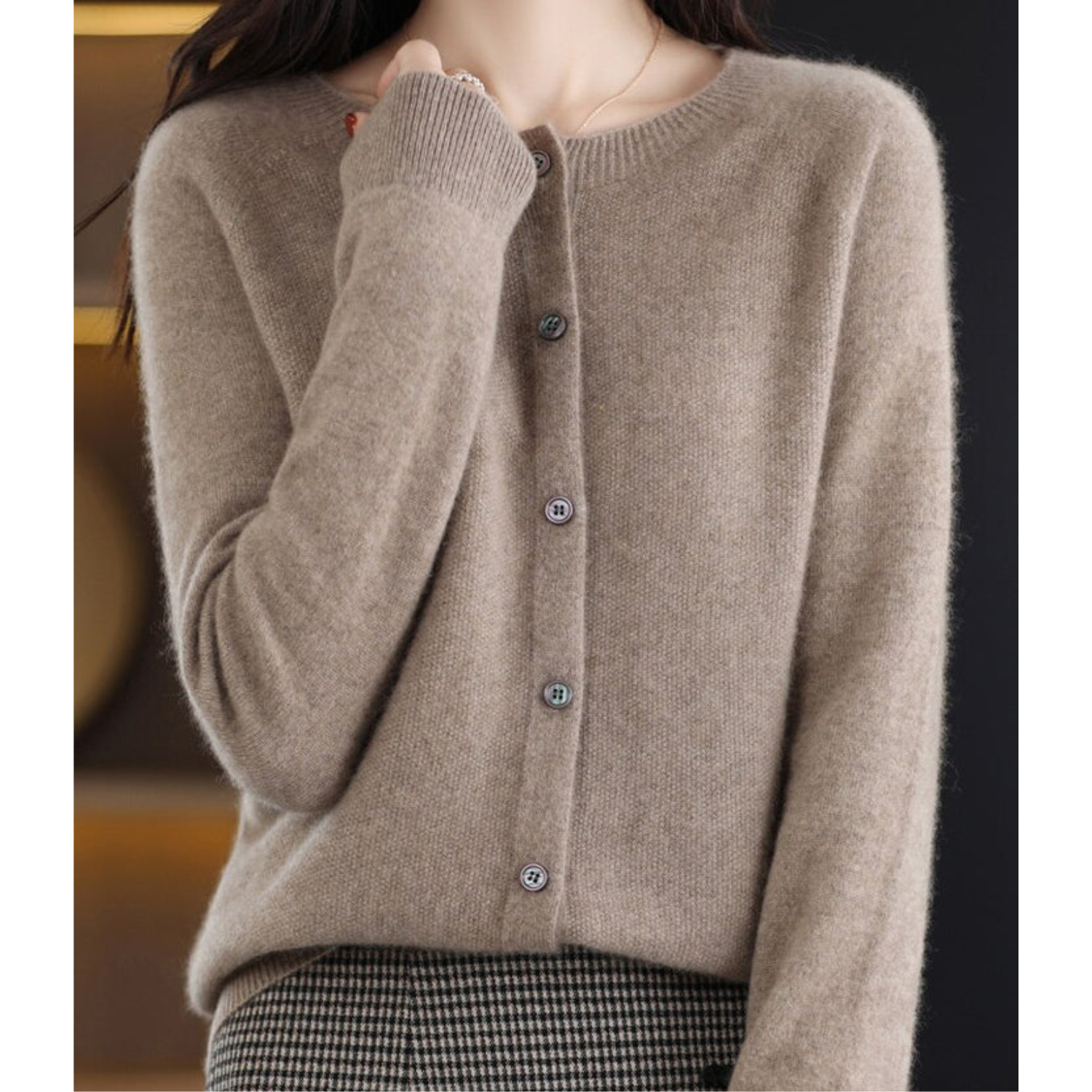 Pure Merino Wool Ladies O-neck Cardigan Cashmere Sweater