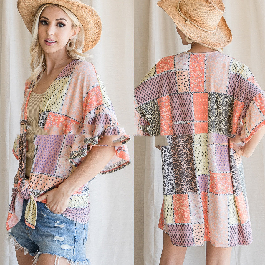 Trendy New Women Geometric Print Colorblock Chiffon Blouse