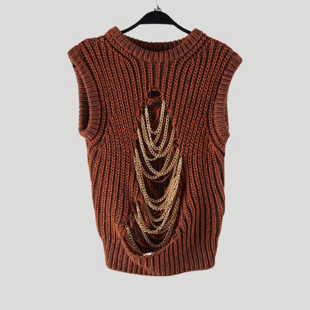 Knitted waistcoat with chain embellishment