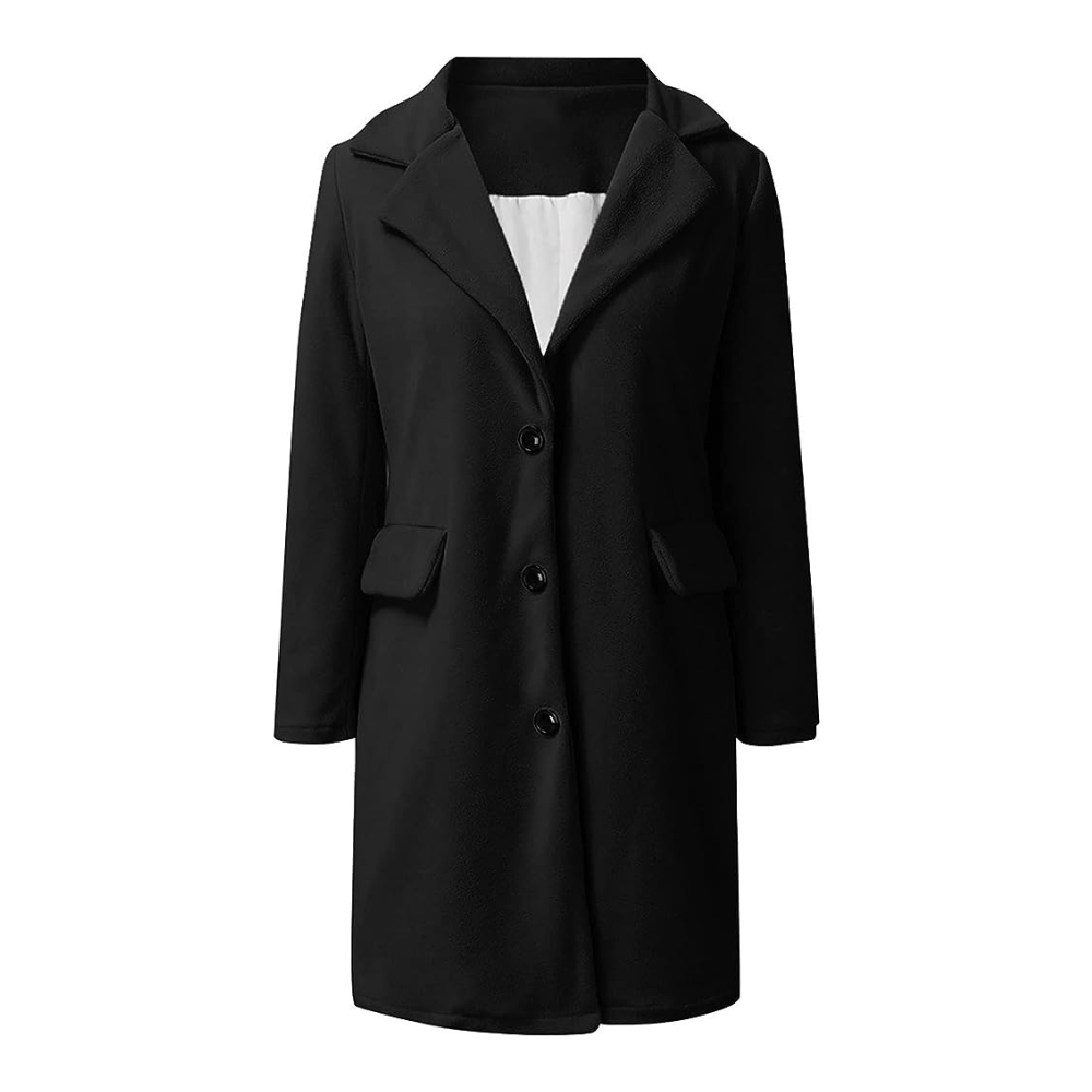 Women's Tailored Coat - Wool Blend - Notch Lapel - Mid Length - Button Closure