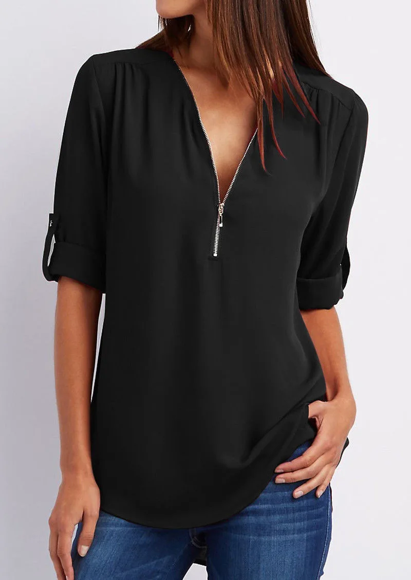 Tina - V-neck blouse with zip fastening