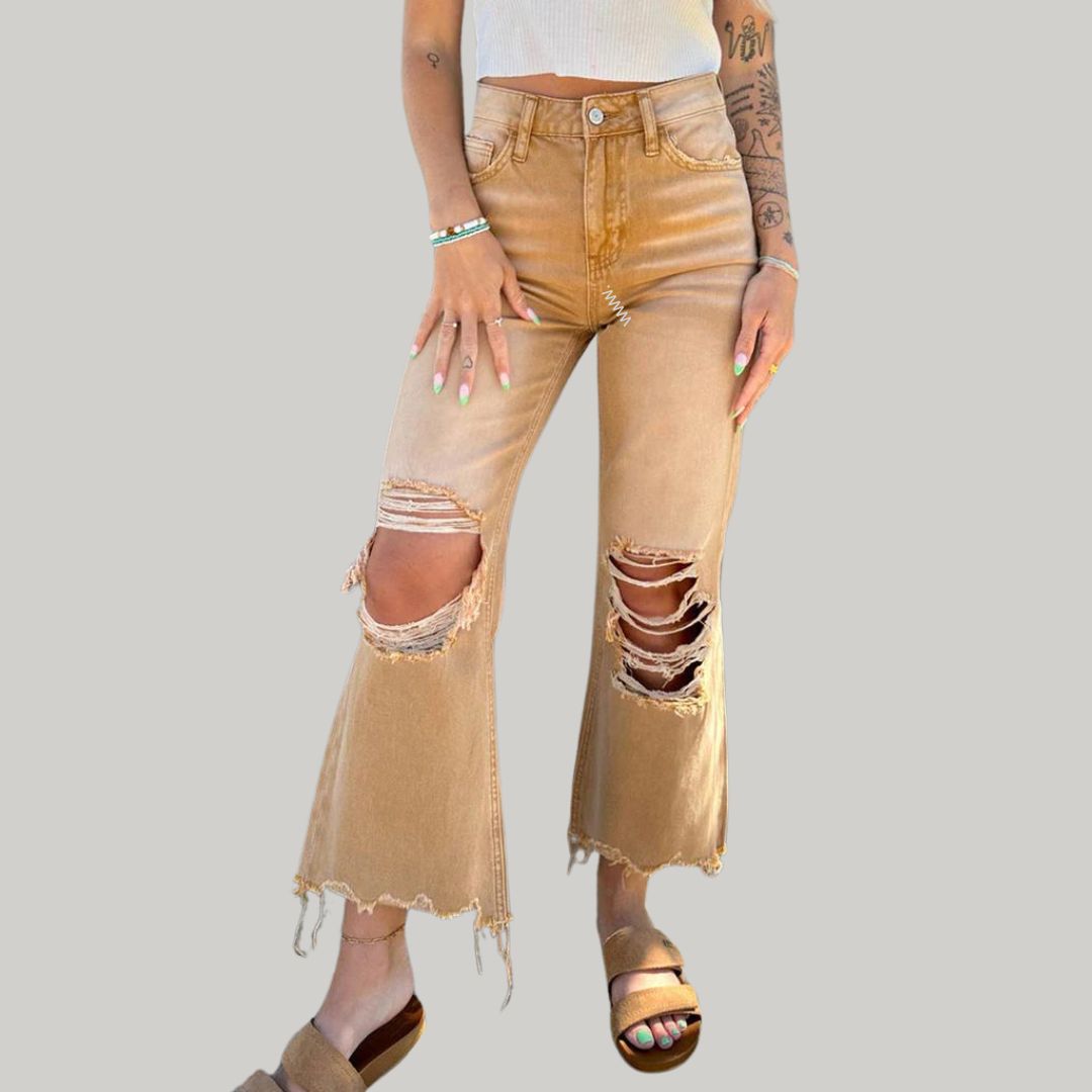 Riley - Flared jeans with distressed knees