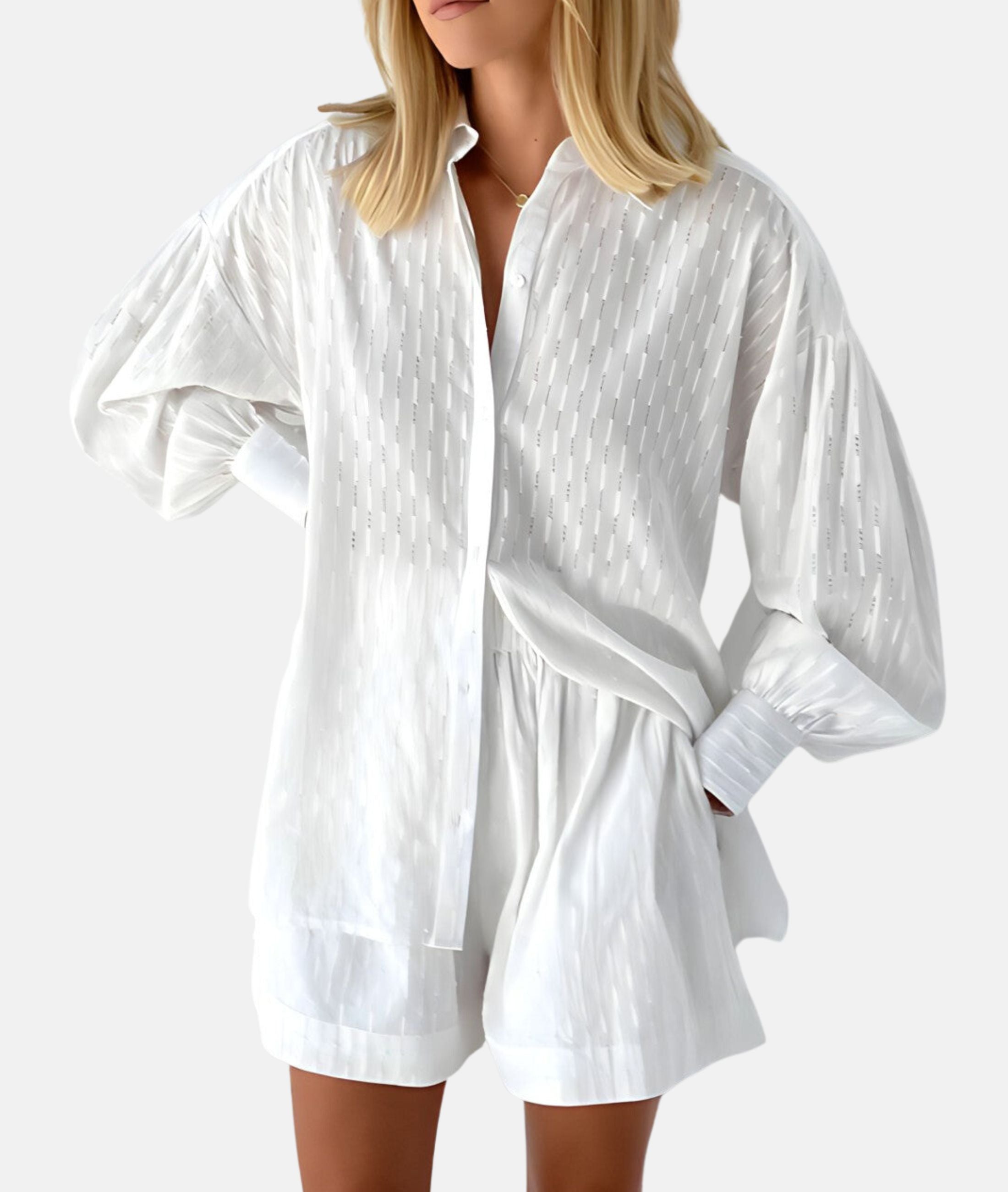 Aliénor - Elegant fabric shirt and shorts set