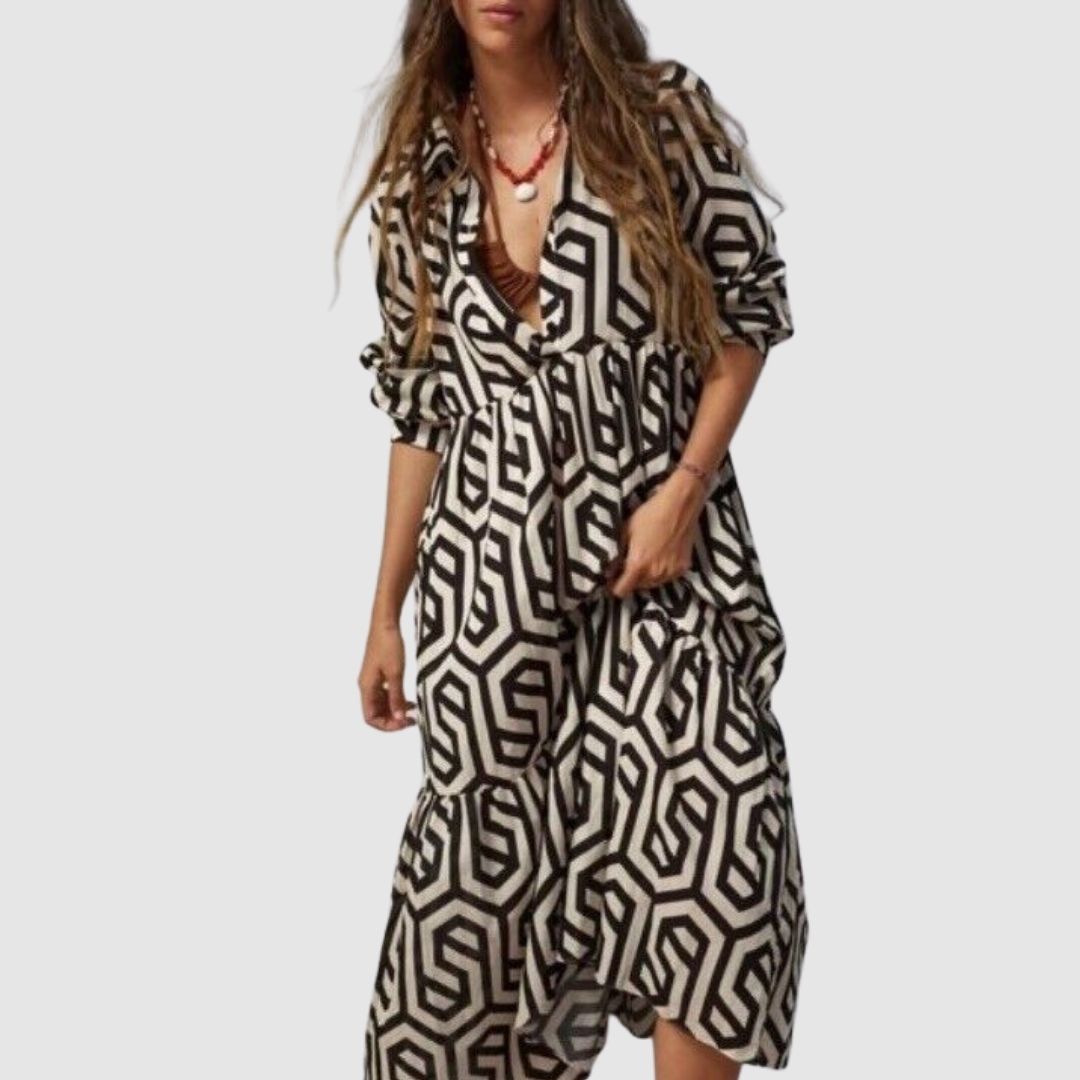 Adeline - Long-sleeved dress with geometric pattern