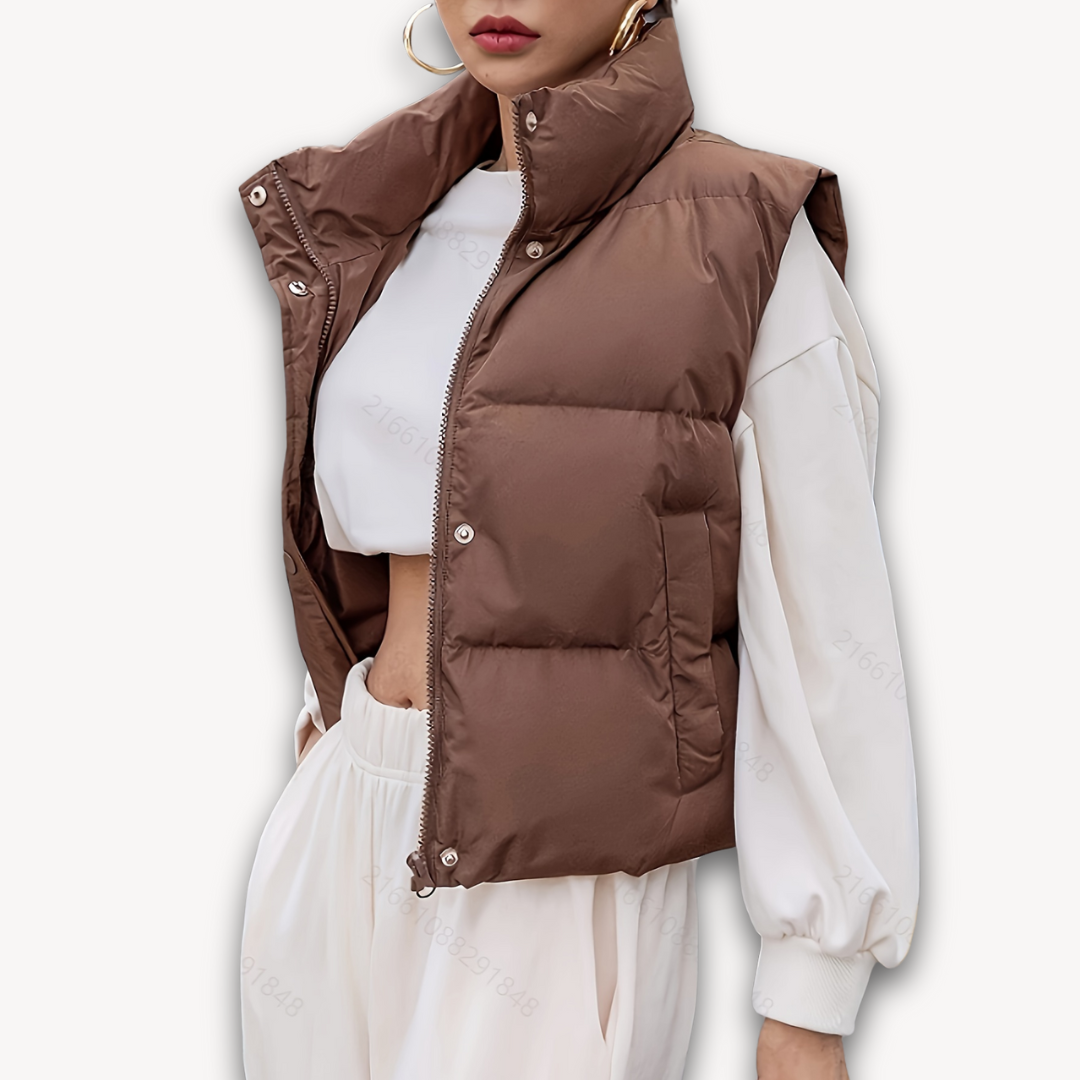 Loravelle | Women's Brown Puffer Vest - Lightweight Insulated Polyester - Casual Winter Outerwear