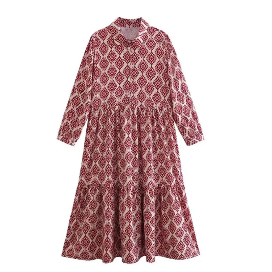 Adeline - Long-sleeved dress with geometric pattern