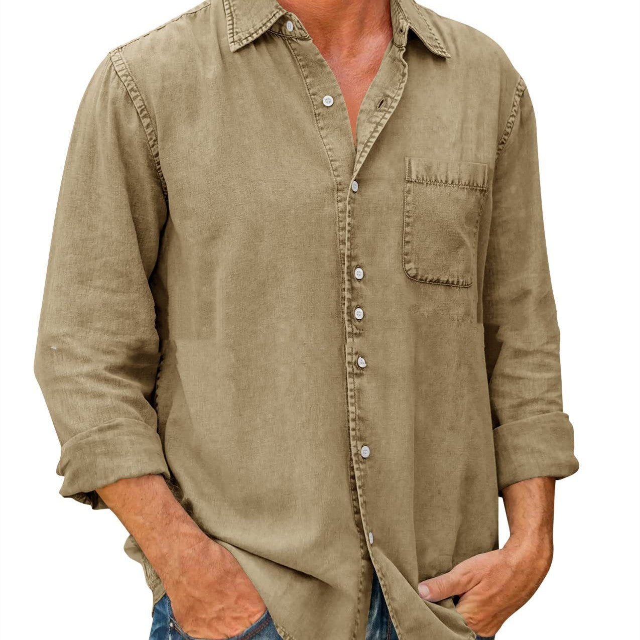 Dion - Casual single-coloured long-sleeved shirt for men