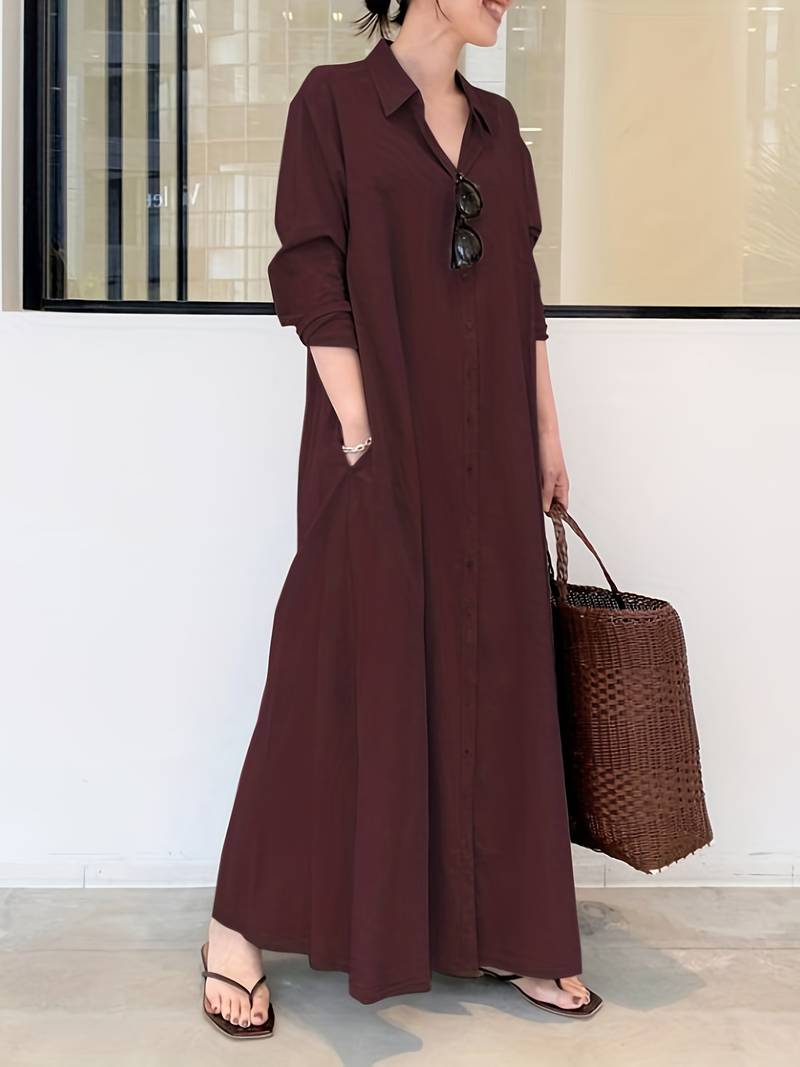 Janel - Single-coloured kaftan dress with button fastening