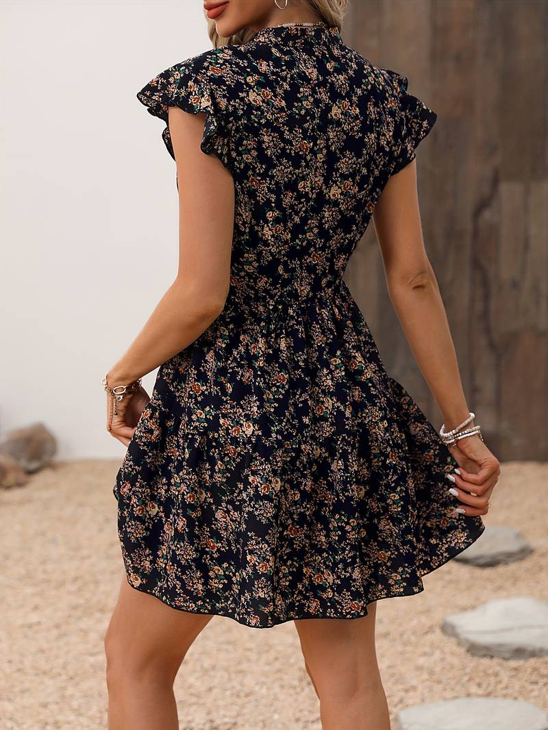 Rose - Dress With Floral Print And V-Neck