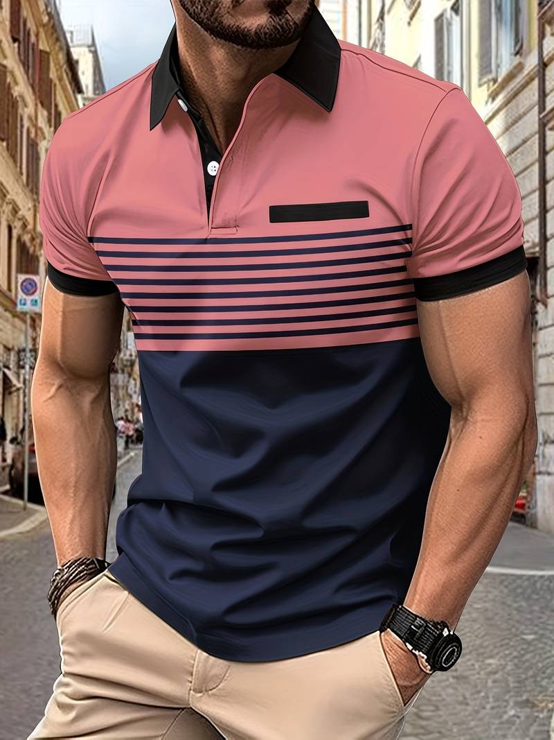Leon - Casual Short Sleeve Striped Polo Shirt For Men