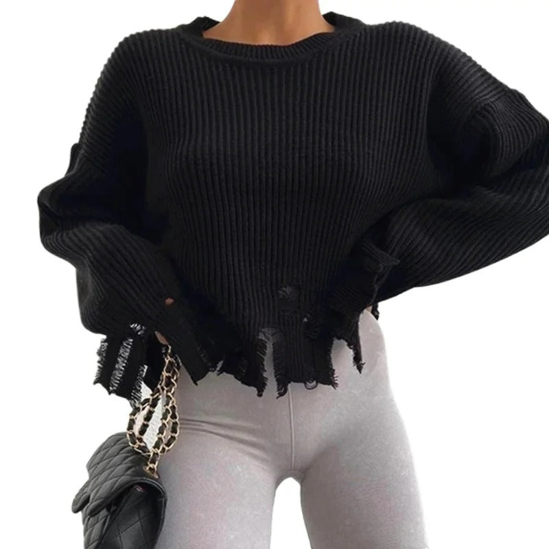 Women's knitted ribbed long-sleeved sweater