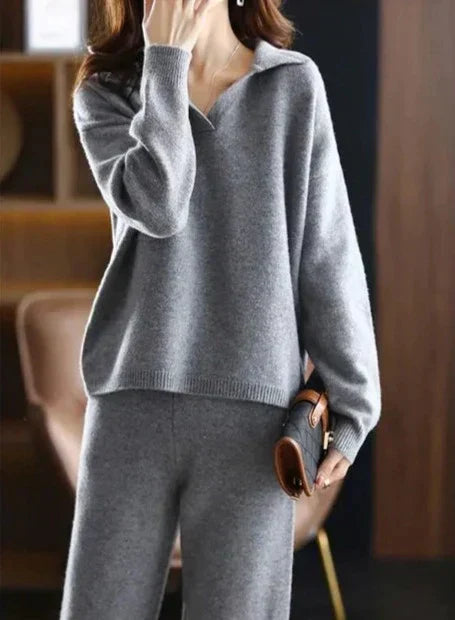 2 piece set ladies oversized tracksuit polo collar jumper and trousers