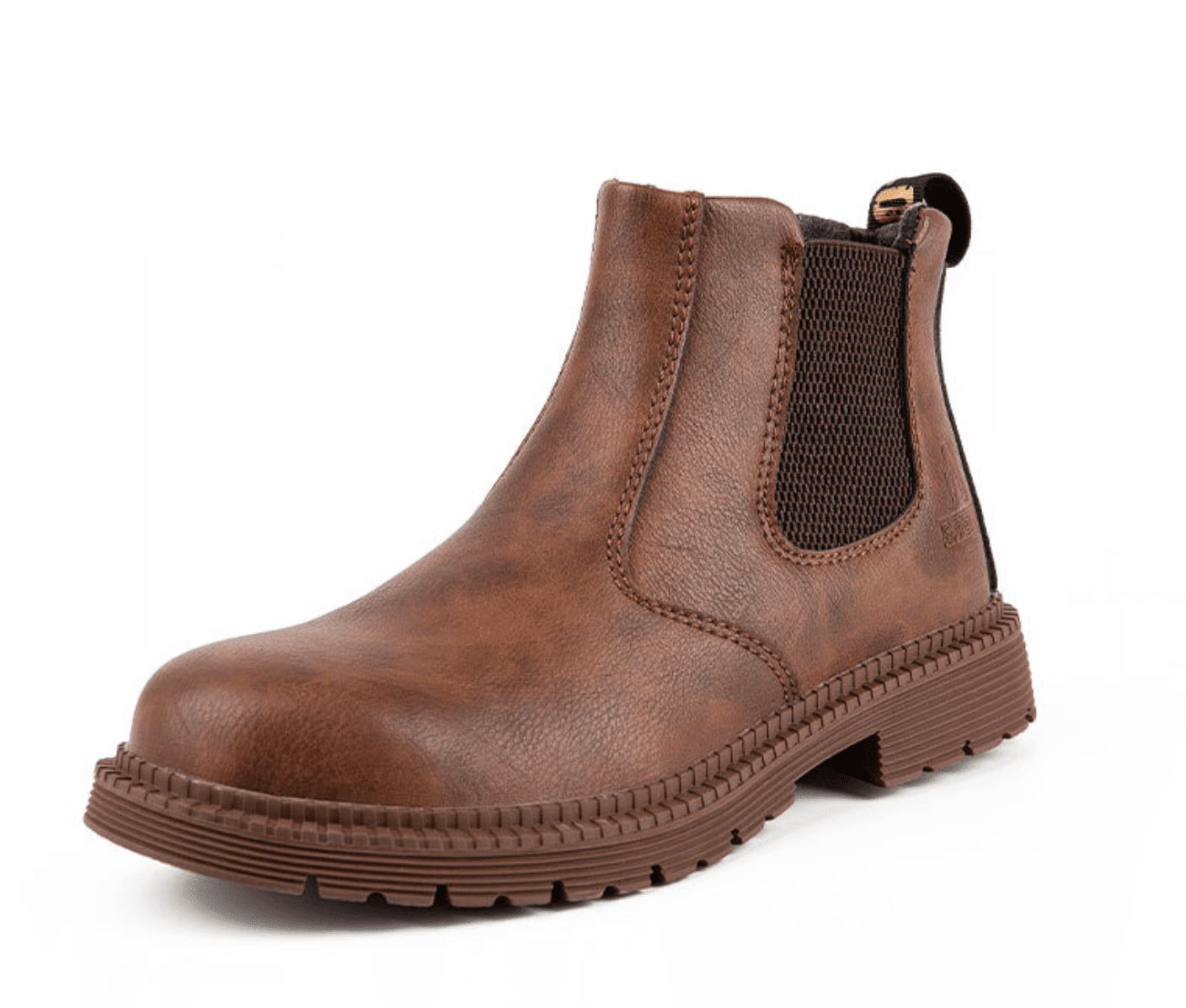 Men’s Chelsea Safety Boots - Genuine Leather - Slip-On - Elastic Side Panels - Durable Sole