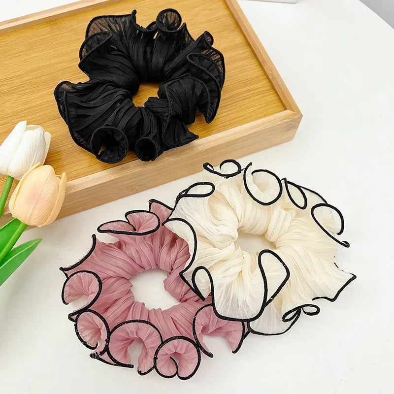 Stella - Folded chiffon hair ties with contrasting edge