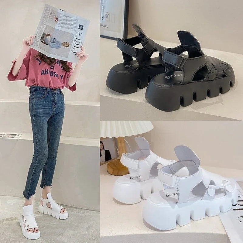 Airy Platform Sandals With Velcro Closure