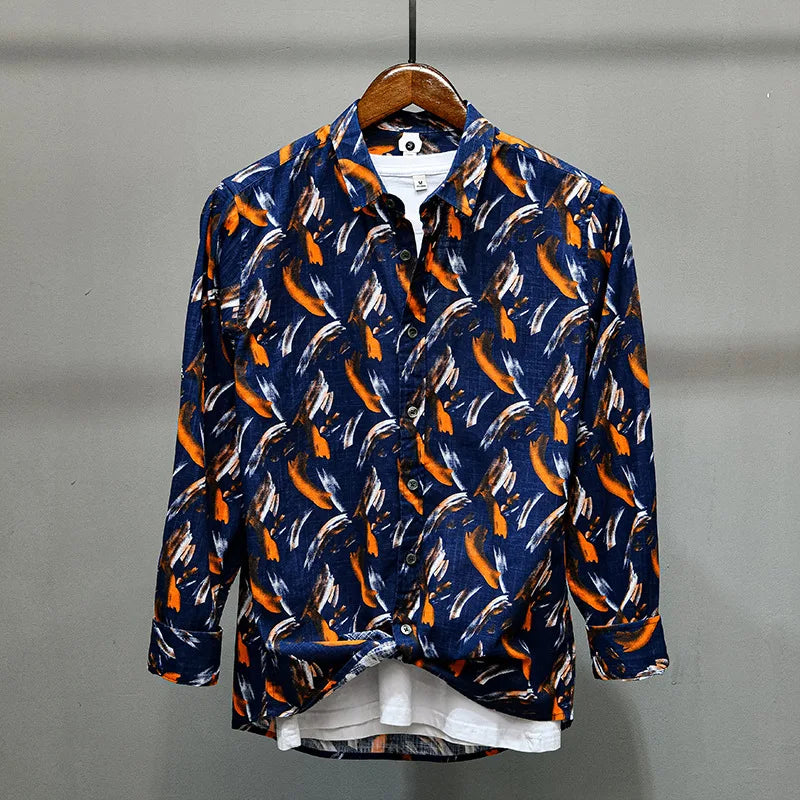 Phoenix - Shirt with turn-down collar and striking feather print