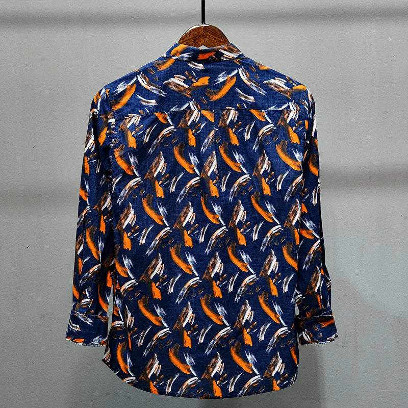 Phoenix - Shirt With Wrap Collar and Striking Feather Print