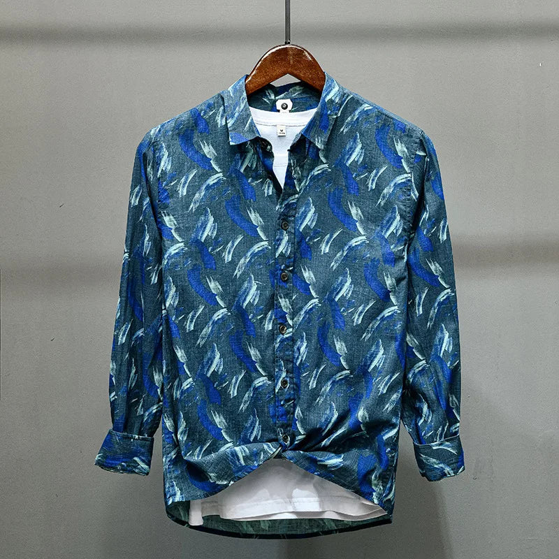 Phoenix - Shirt with turn-down collar and striking feather print