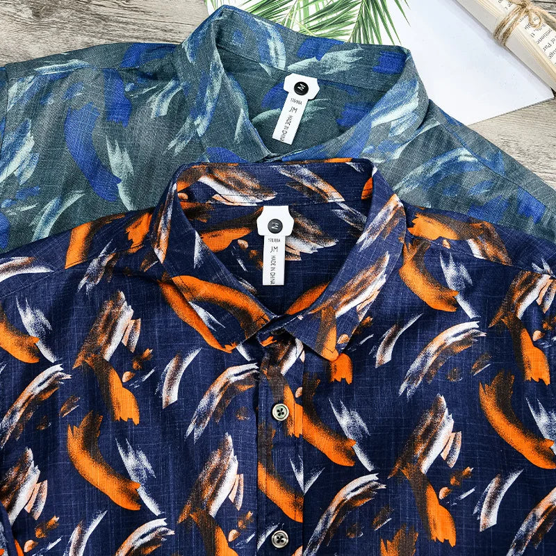 Phoenix - Shirt With Wrap Collar and Striking Feather Print