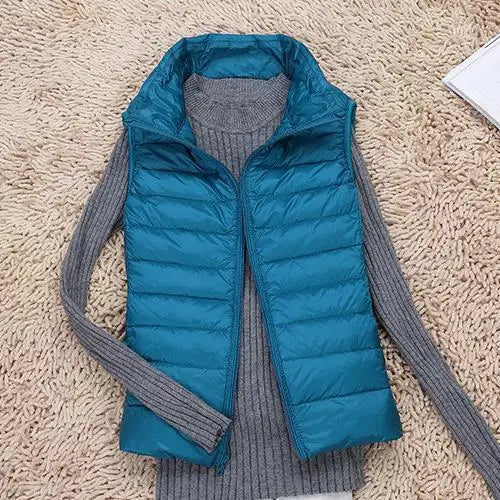 Women's Quilted Puffer Vest - Lightweight Insulated - High Collar - Zip Closure