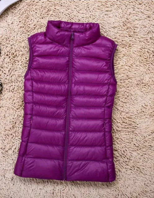 Women's Quilted Puffer Vest - Lightweight Insulated - High Collar - Zip Closure