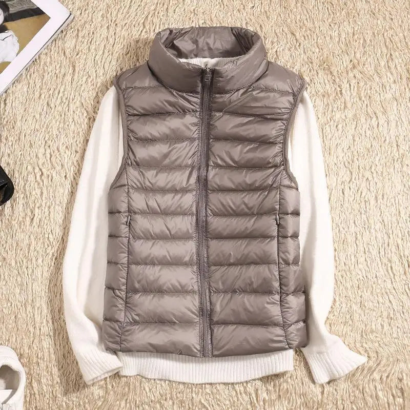 Women's Quilted Puffer Vest - Lightweight Insulated - High Collar - Zip Closure