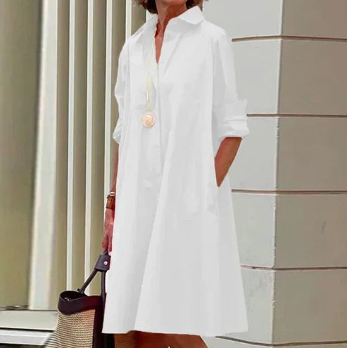 Solid color shirt dress for women