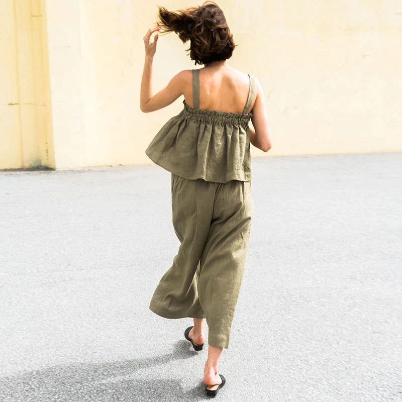 Ziana - Two-piece linen outfit with ruffle detail