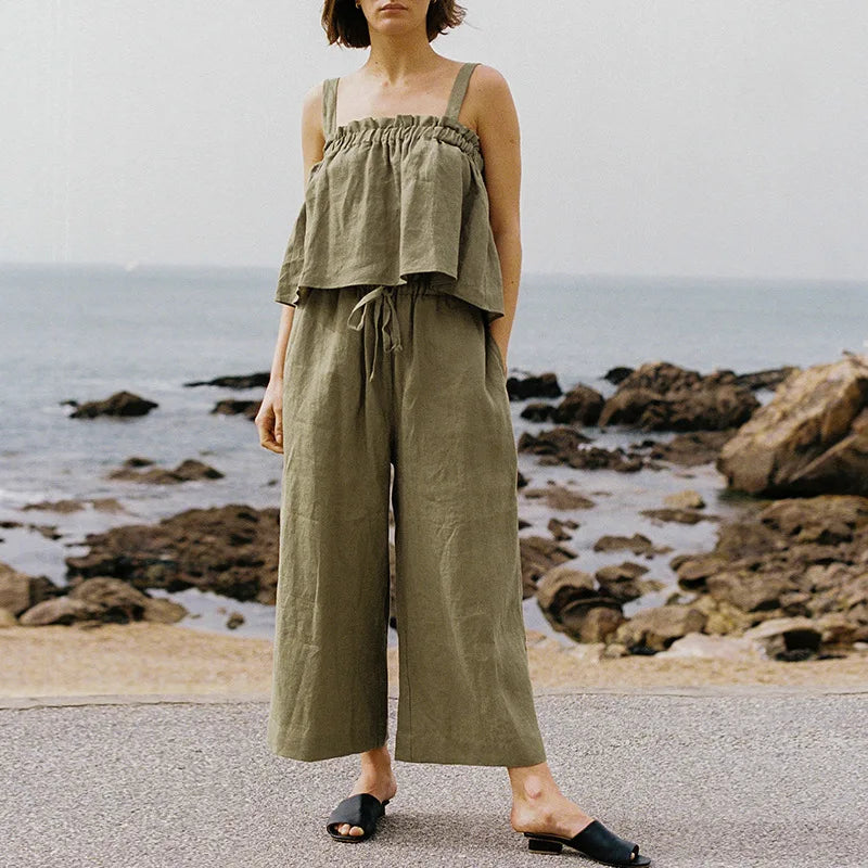 Ziana - Two-piece linen outfit with ruffle detail