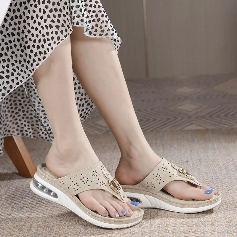 Comfortable wedge heel flip flops