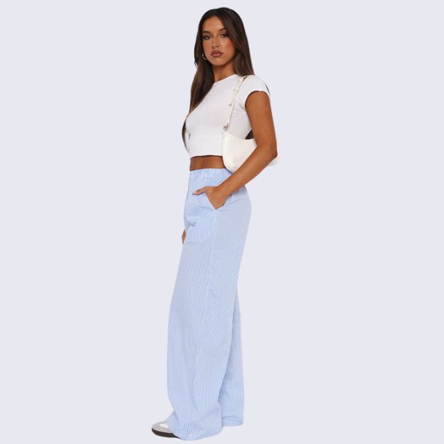 Savannah - Striped palazzo trousers with wide leg