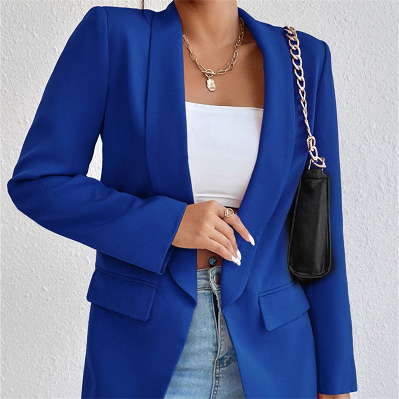 Professional Chic Blazer With Open Front and Long Sleeves