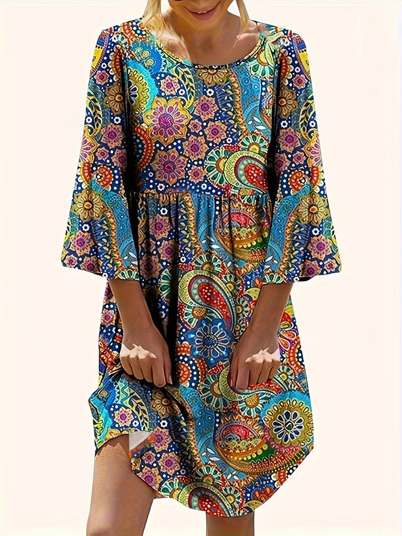 Zaria - Sexy paisley dress round neckline