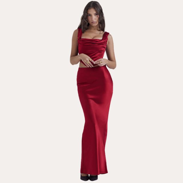 Scarlett - Satin mermaid dress with waterfall neckline