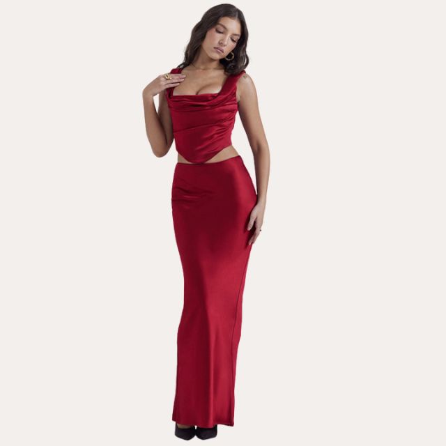 Scarlett - Satin mermaid dress with waterfall neckline