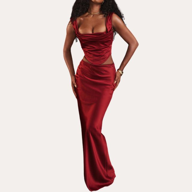 Scarlett - Satin mermaid dress with waterfall neckline