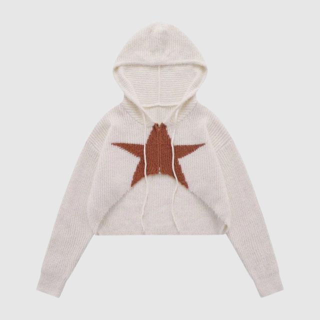 Short knitted hoodie with star pattern