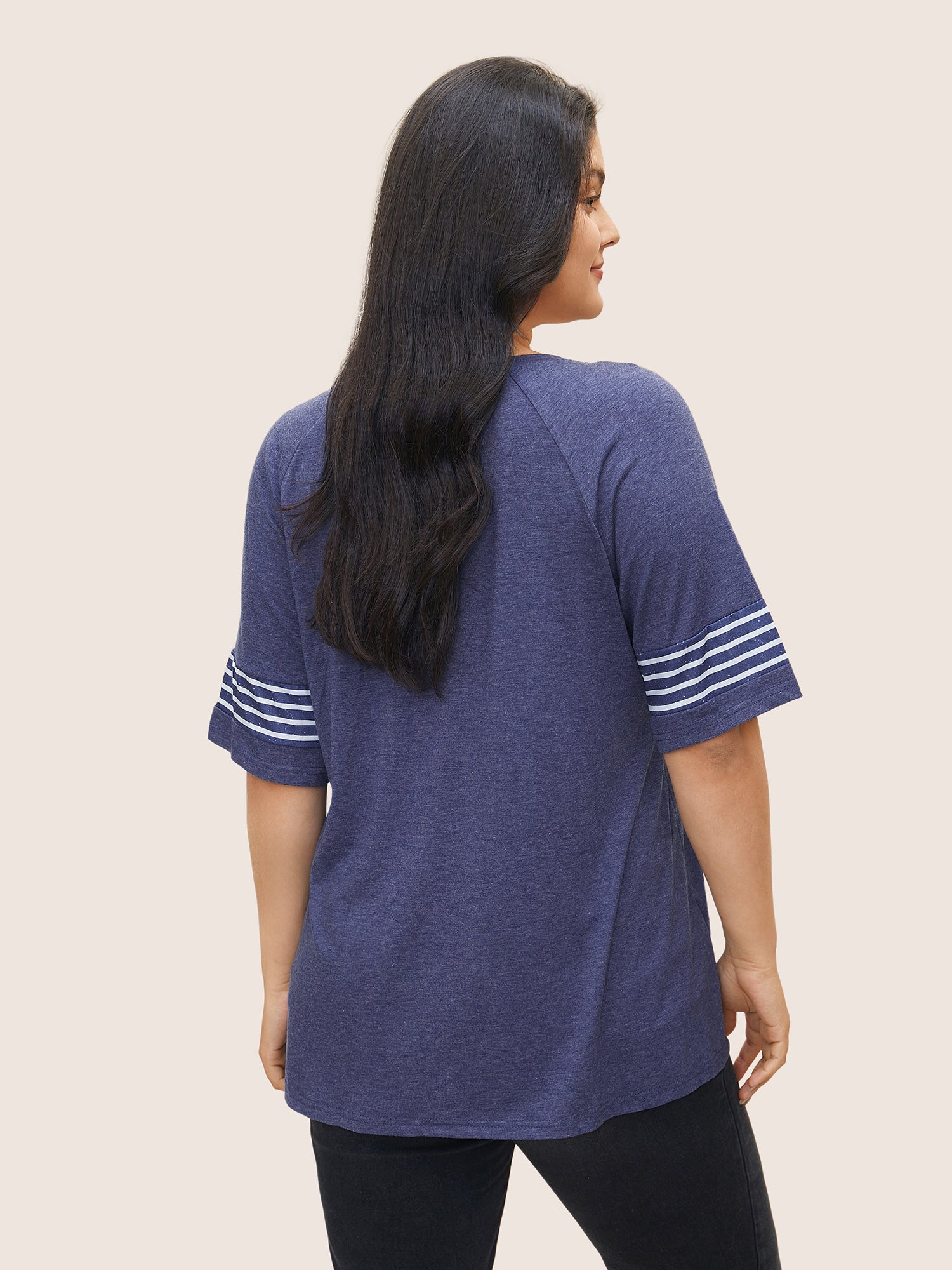 Striped Contrast Raglan Sleeve Crew Neck T-shirt