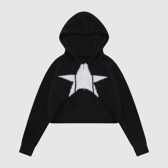 Skyler - Short knitted hoodie with star pattern