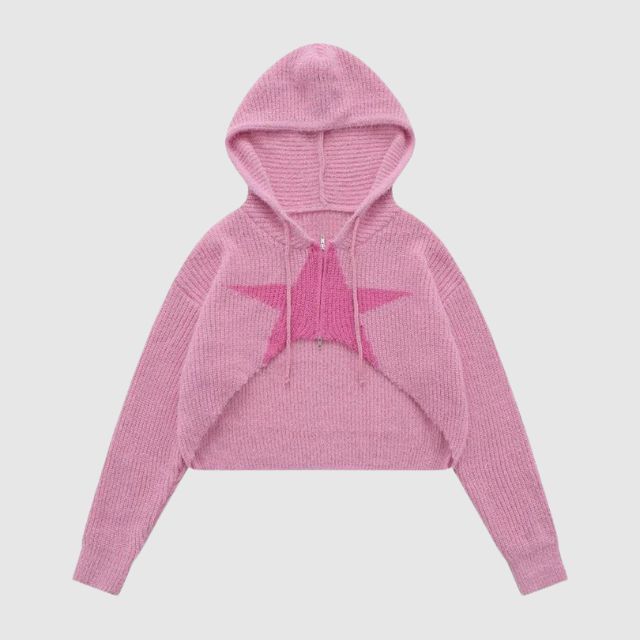 Skyler - Short knitted hoodie with star pattern