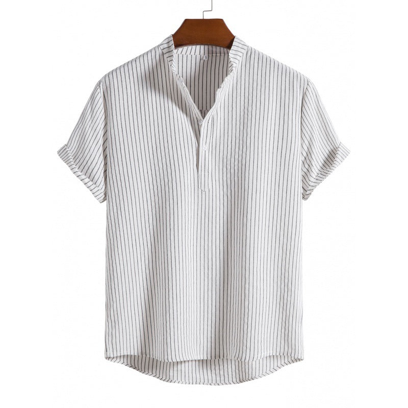 Dante - Striped shirt with half button placket for men in linen