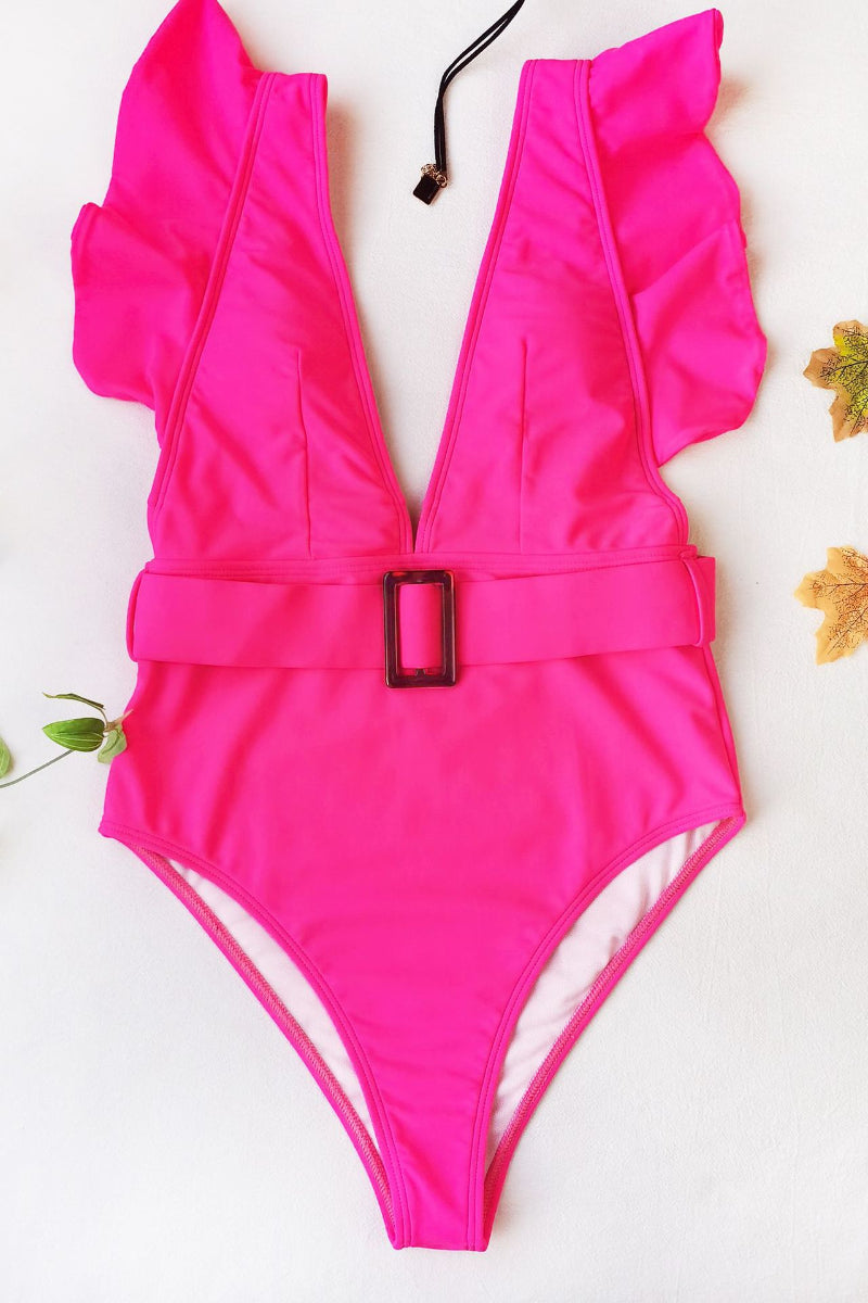 Stitching Ruffled  One-piece Swimsuit