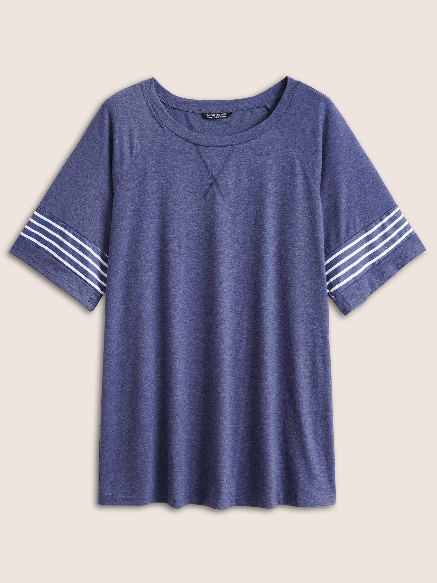 Striped Contrast Raglan Sleeve Crew Neck T-shirt