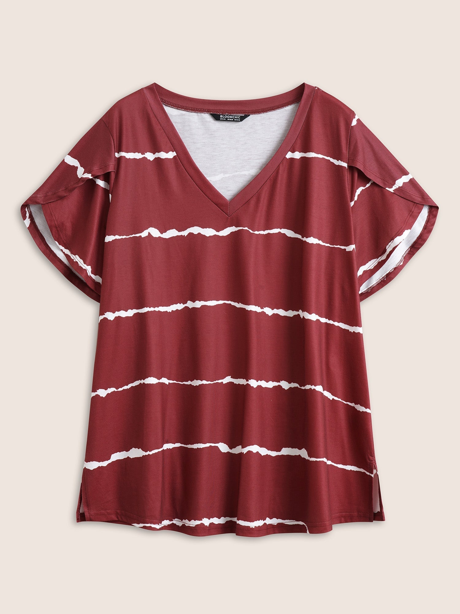 Striped Contrast Petal Sleeve T-shirt