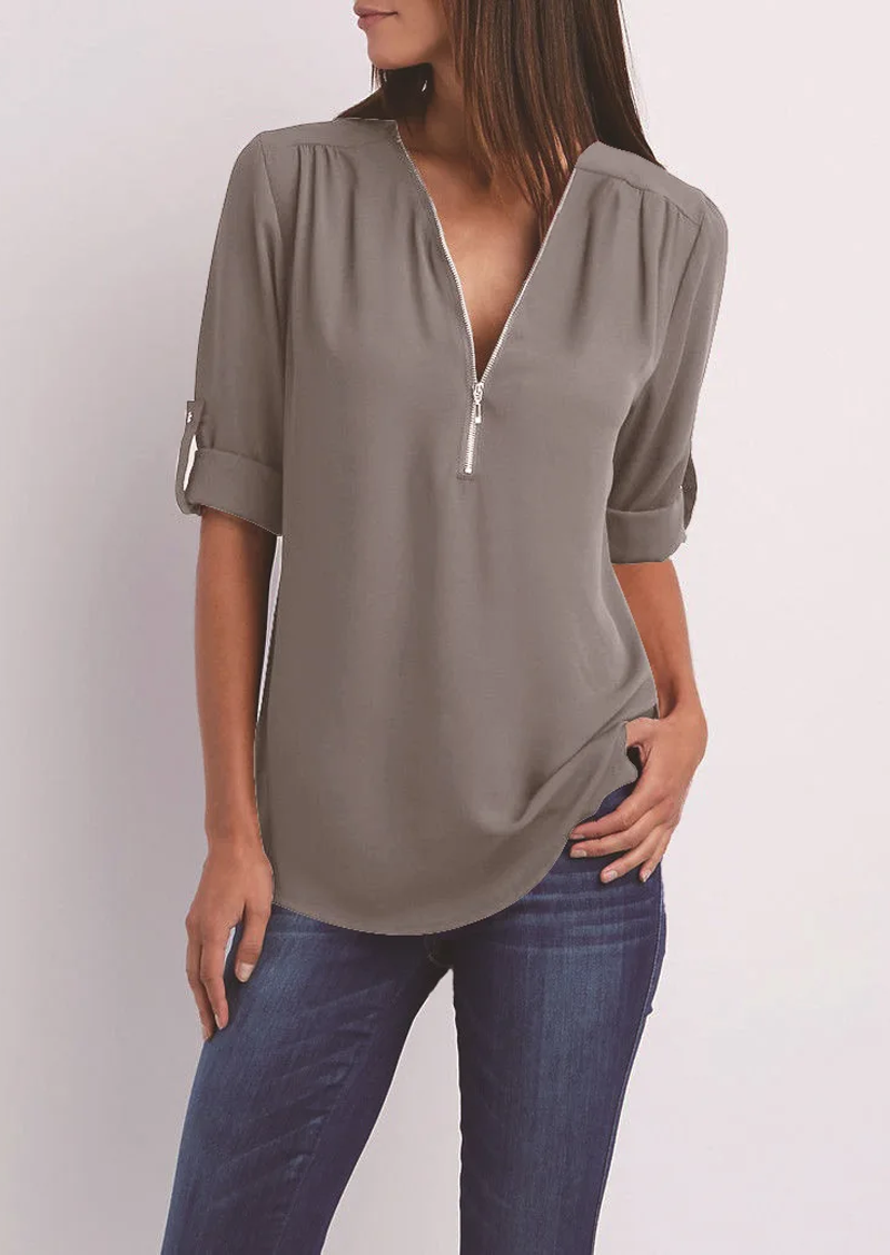 TINA - Blouse with V-neck and zip fastening